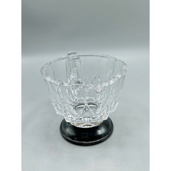 Val St Lambert Cut Crystal Creamer Silver Plate Made in Italy Crystal " Nicole" - Picture 3 of 12